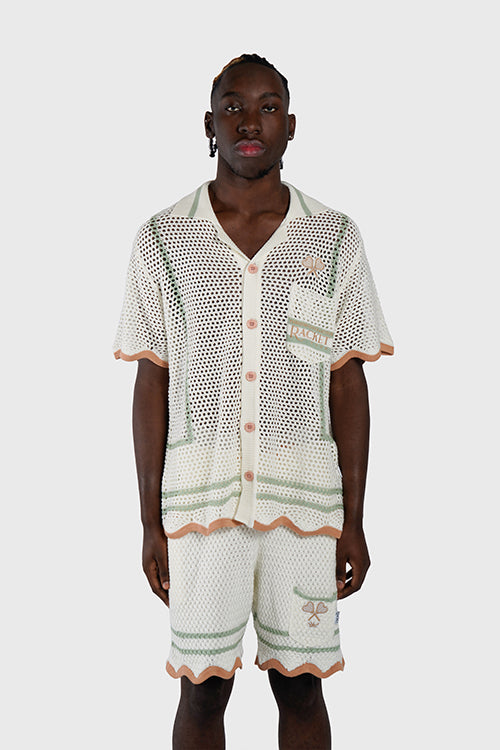 The Hideout Clothing - Racket Club Crochet Knit Short-Sleeve Button-Up Shirt