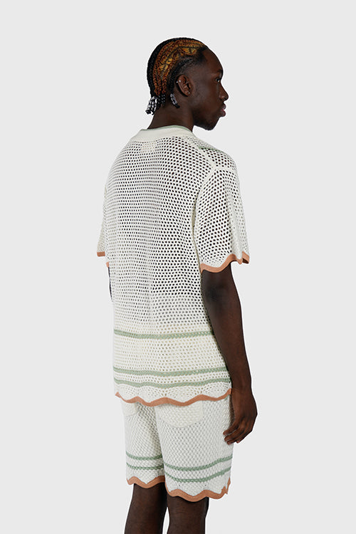 The Hideout Clothing - Racket Club Crochet Knit Short-Sleeve Button-Up Shirt