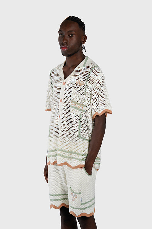 The Hideout Clothing - Racket Club Crochet Knit Short-Sleeve Button-Up Shirt