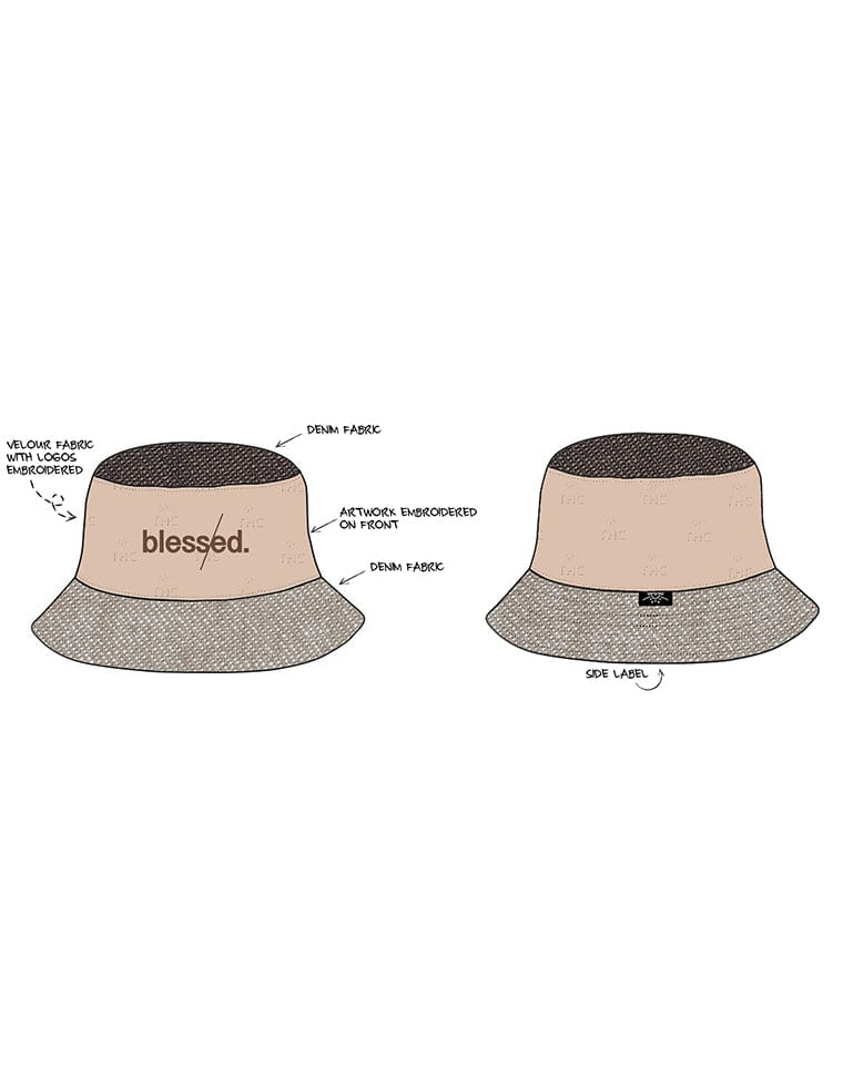 Blessed Everywhere Denim Velour Bucket Hat - The Hideout Clothing